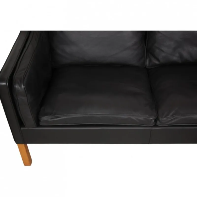 Pamono Model 2213 3-Seater Sofa in Black Leather by Børge Mogensen, 1980s> Couches & Sofas