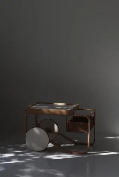 Pamono Model 900 Tea Trolley with White Ceramic Tiles & Rattan Basket attributed to Alvar Aalto for Artek, 1960s> Serving Bar Carts & Trolleys