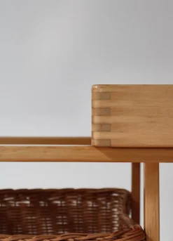 Pamono Model 900 Tea Trolley with White Ceramic Tiles & Rattan Basket attributed to Alvar Aalto for Artek, 1960s><noscript><img width=