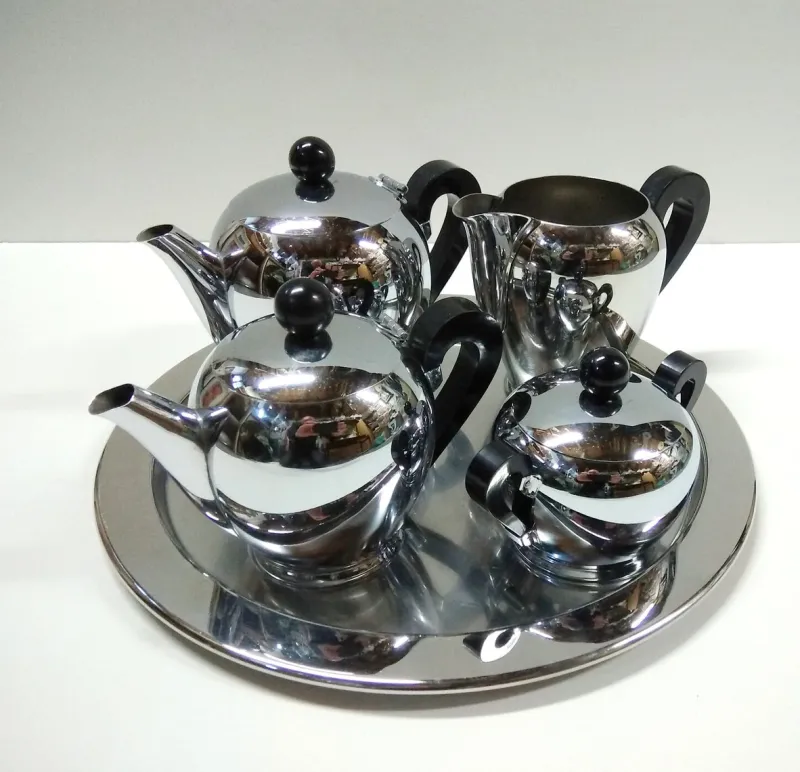 Pamono Model Bombè Coffee or Tea Service from Alessi, 1940s, Set of 5> Coffee & Tea Service