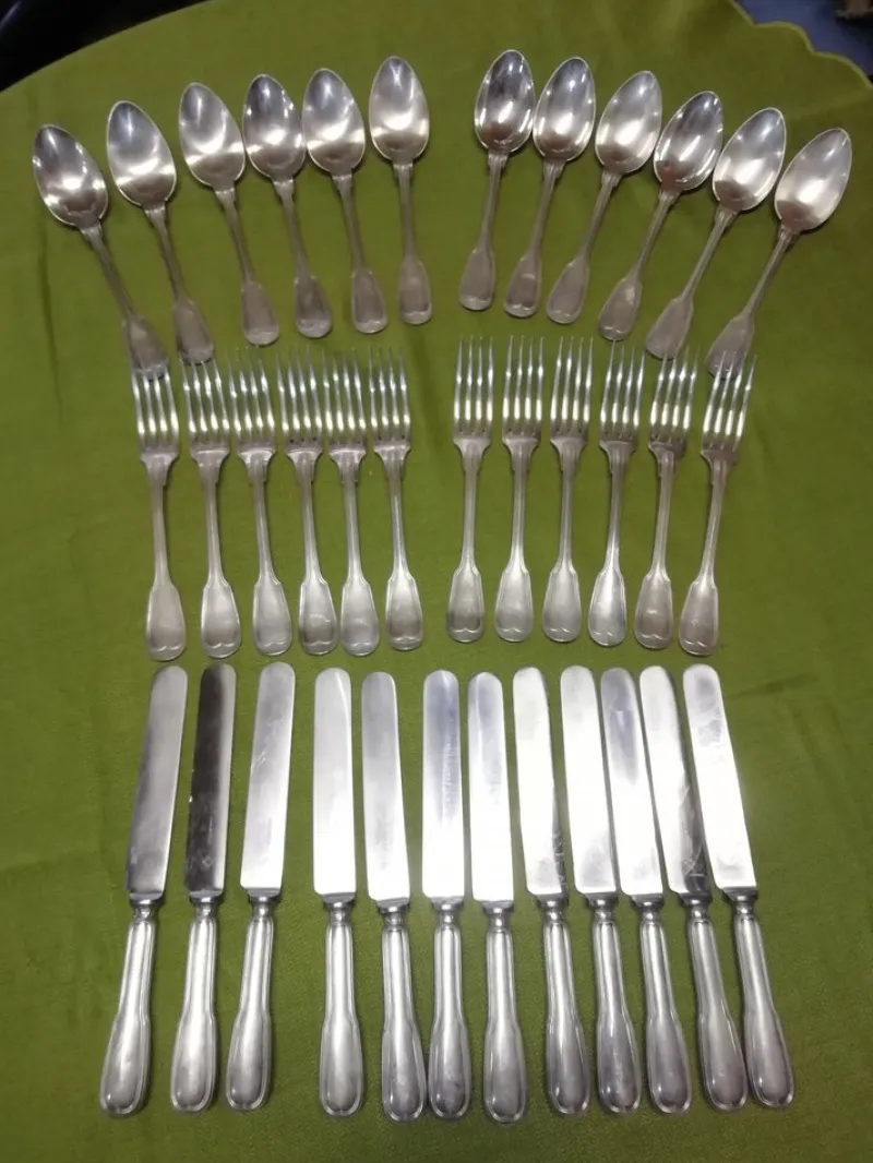 Pamono Model Chinon Cutlery Set from Christofle, France, 1930s, Set of 36> Cutlery & Serving Utensils
