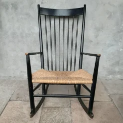 Pamono Model J16 Rocking Chair in Painted Beech with Woven Papercord Seat attributed to Hans J. Wegner for FDB, 1961