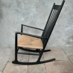 Pamono Model J16 Rocking Chair in Painted Beech with Woven Papercord Seat attributed to Hans J. Wegner for FDB, 1961