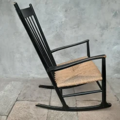 Pamono Model J16 Rocking Chair in Painted Beech with Woven Papercord Seat attributed to Hans J. Wegner for FDB, 1961