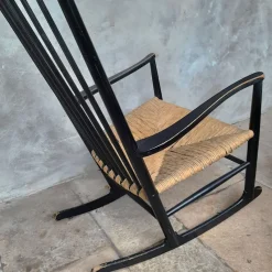 Pamono Model J16 Rocking Chair in Painted Beech with Woven Papercord Seat attributed to Hans J. Wegner for FDB, 1961