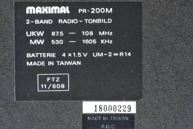 Sale Pamono Model Maximal Pr 200 M Wall Radio, Taiwan, 1980s