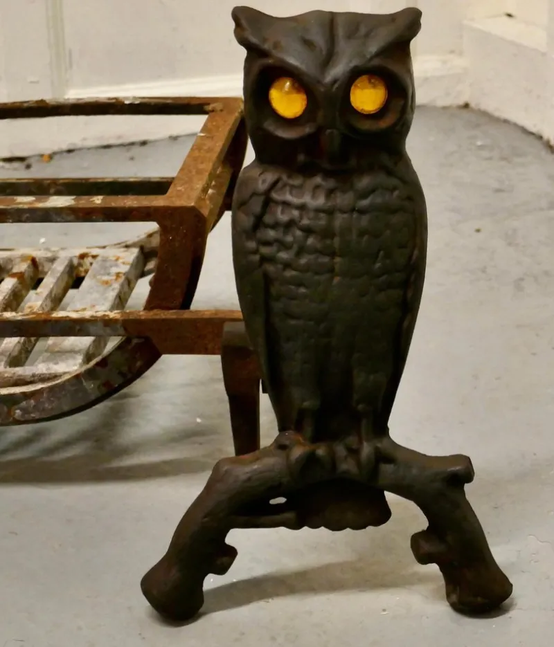 Sale Pamono Model Owl Iron Fire Dogs with Grate, 1920s