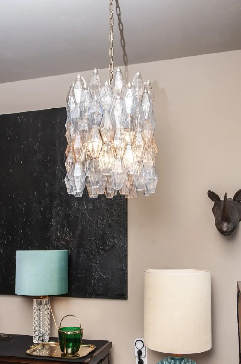 Pamono Model Poliedri Chandelier by Carlo Scarpa for Venini, 1955> Ceiling Lights