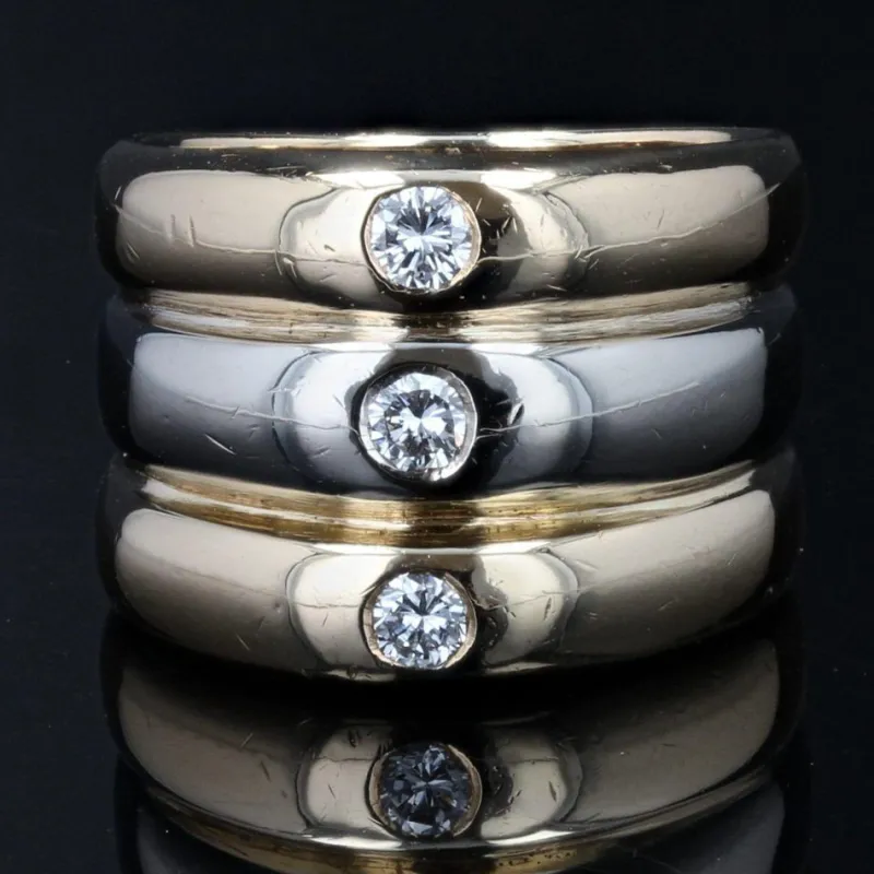 Pamono Modern 3 Diamond & 18 Karat Yellow and White Gold Bangle Ring> Bracelets