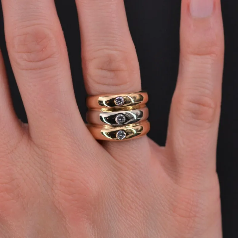 Pamono Modern 3 Diamond & 18 Karat Yellow and White Gold Bangle Ring> Bracelets