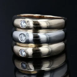 Pamono Modern 3 Diamond & 18 Karat Yellow and White Gold Bangle Ring><noscript><img width=
