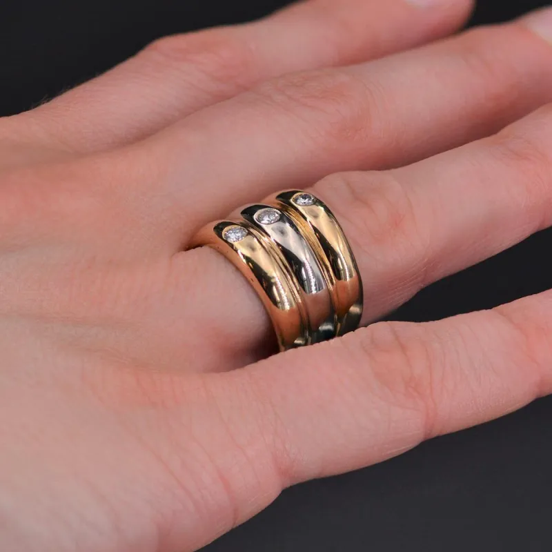 Pamono Modern 3 Diamond & 18 Karat Yellow and White Gold Bangle Ring> Bracelets