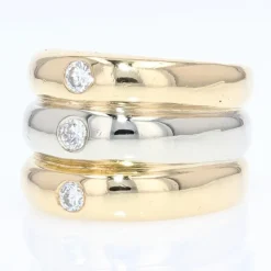 Pamono Modern 3 Diamond & 18 Karat Yellow and White Gold Bangle Ring><noscript><img width=