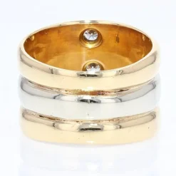 Pamono Modern 3 Diamond & 18 Karat Yellow and White Gold Bangle Ring><noscript><img width=