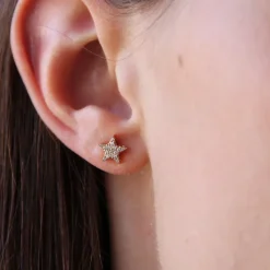 Online Pamono Modern 18 Karat Rose Gold and Diamond Star Stud Earrings, Set of 2