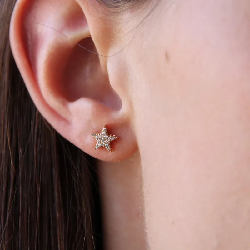 Online Pamono Modern 18 Karat Rose Gold and Diamond Star Stud Earrings, Set of 2