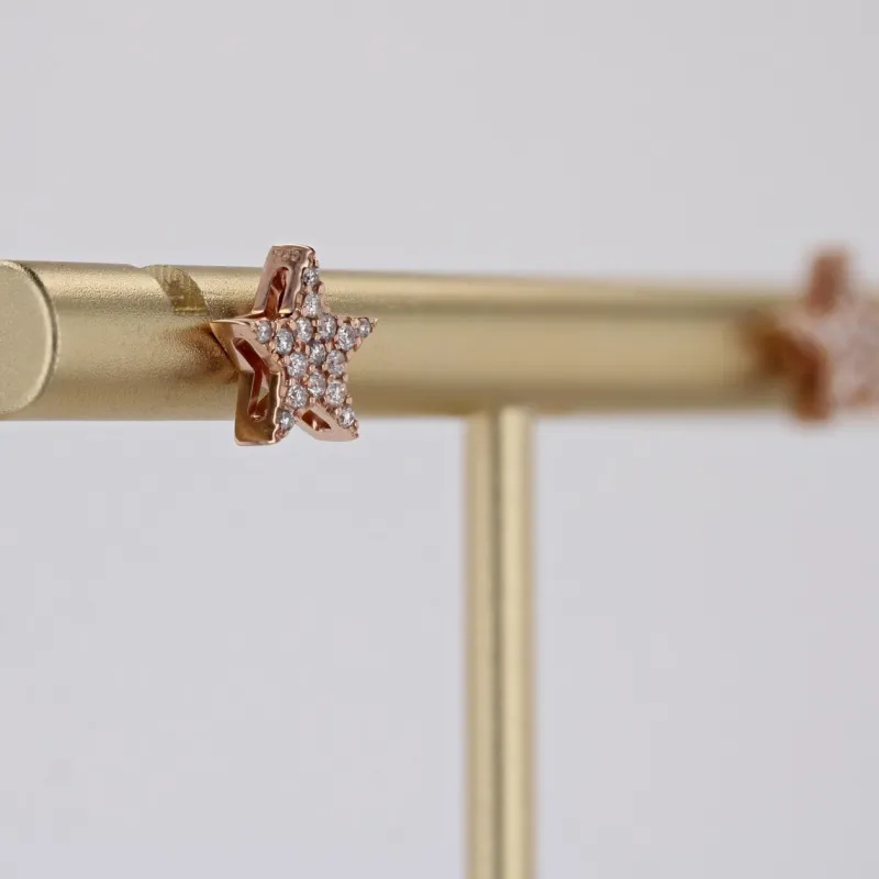 Online Pamono Modern 18 Karat Rose Gold and Diamond Star Stud Earrings, Set of 2