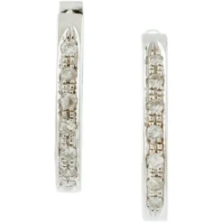 Pamono Modern 18 Karat White Gold Hoop Earrings with White Diamonds, Set of 2> Earrings