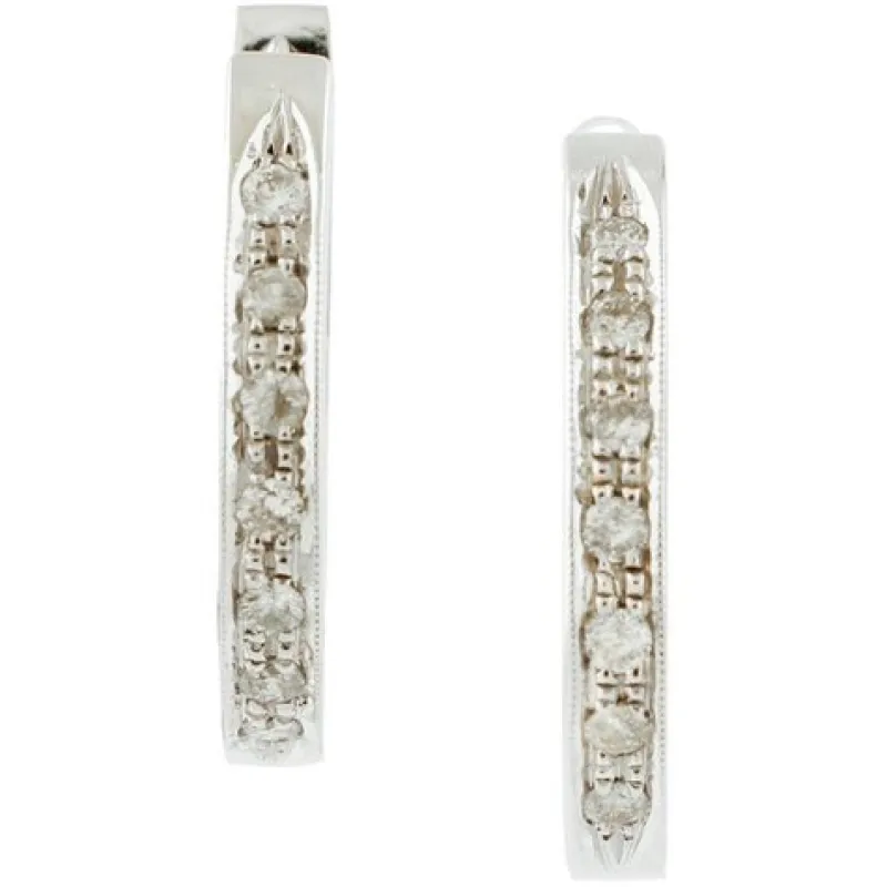 Pamono Modern 18 Karat White Gold Hoop Earrings with White Diamonds, Set of 2> Earrings