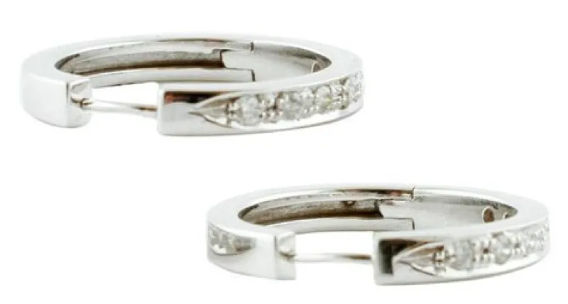 Pamono Modern 18 Karat White Gold Hoop Earrings with White Diamonds, Set of 2> Earrings
