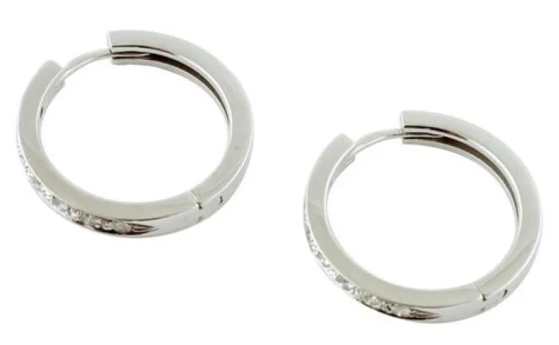 Pamono Modern 18 Karat White Gold Hoop Earrings with White Diamonds, Set of 2> Earrings