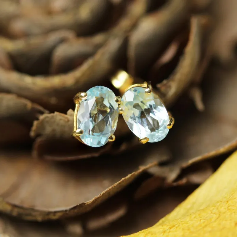 Pamono Modern Aquamarine 18 Karat Yellow Gold Stud Earrings, Set of 2> Earrings