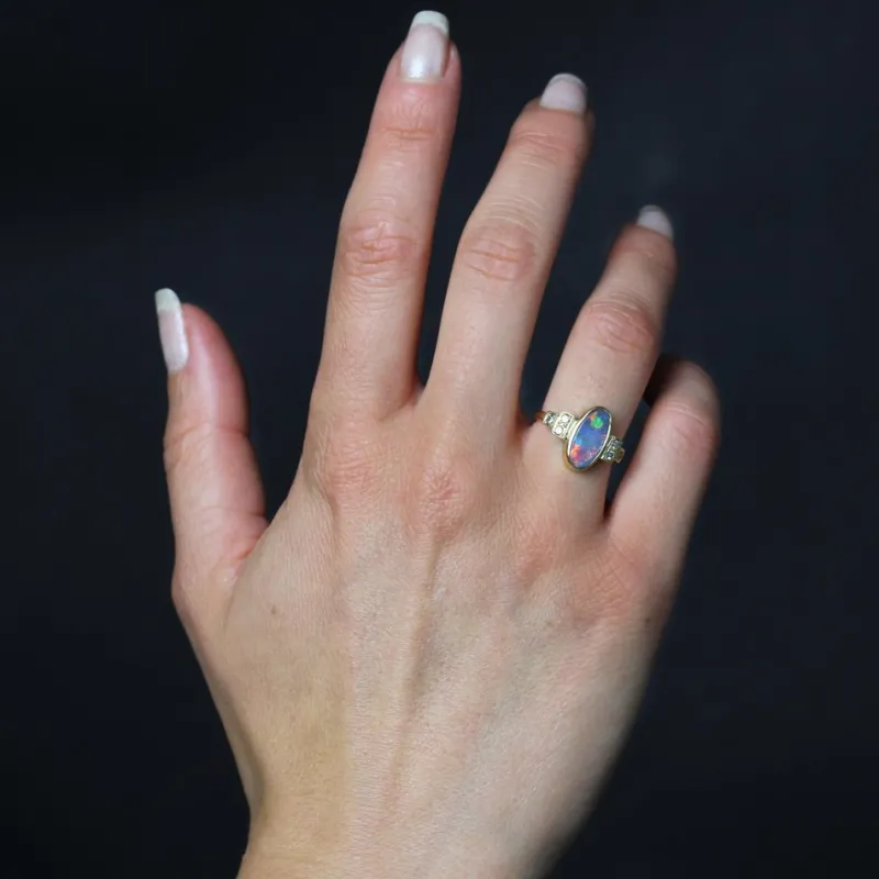 Outlet Pamono Modern Black Opal and Diamonds Geometric Ring in 18 Karat Yellow Gold