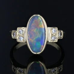 Outlet Pamono Modern Black Opal and Diamonds Geometric Ring in 18 Karat Yellow Gold