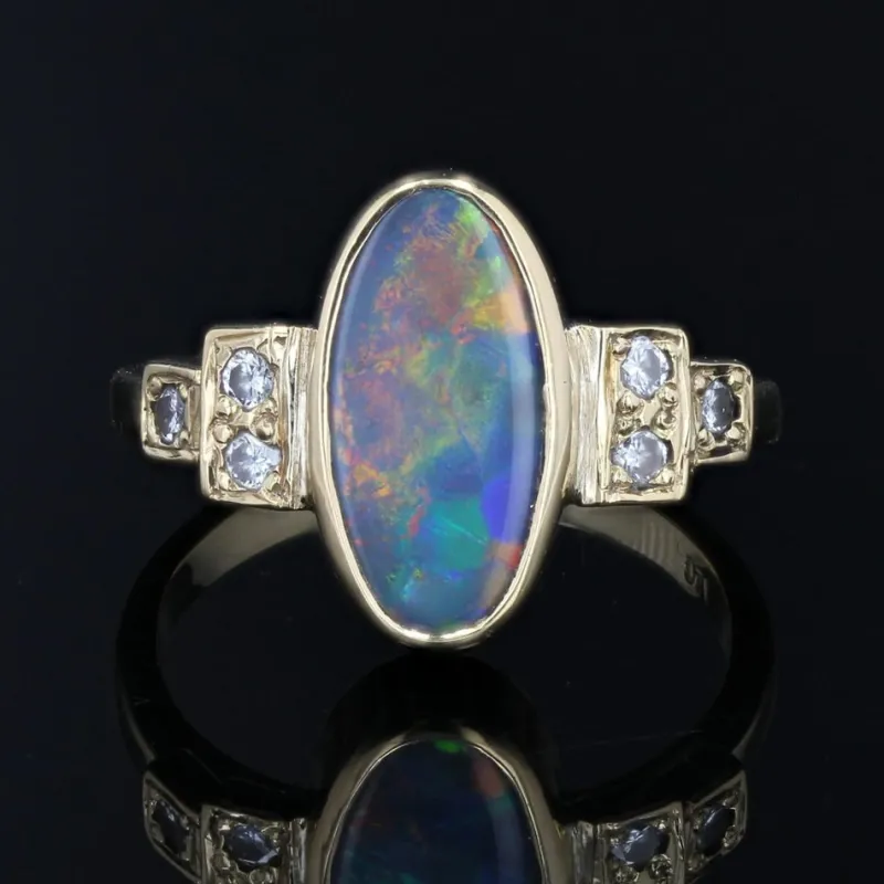Outlet Pamono Modern Black Opal and Diamonds Geometric Ring in 18 Karat Yellow Gold