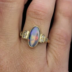Outlet Pamono Modern Black Opal and Diamonds Geometric Ring in 18 Karat Yellow Gold