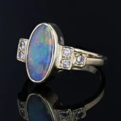 Outlet Pamono Modern Black Opal and Diamonds Geometric Ring in 18 Karat Yellow Gold