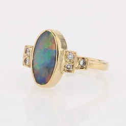 Outlet Pamono Modern Black Opal and Diamonds Geometric Ring in 18 Karat Yellow Gold
