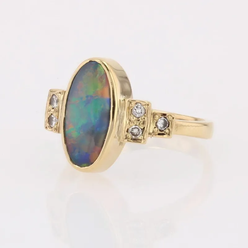 Outlet Pamono Modern Black Opal and Diamonds Geometric Ring in 18 Karat Yellow Gold