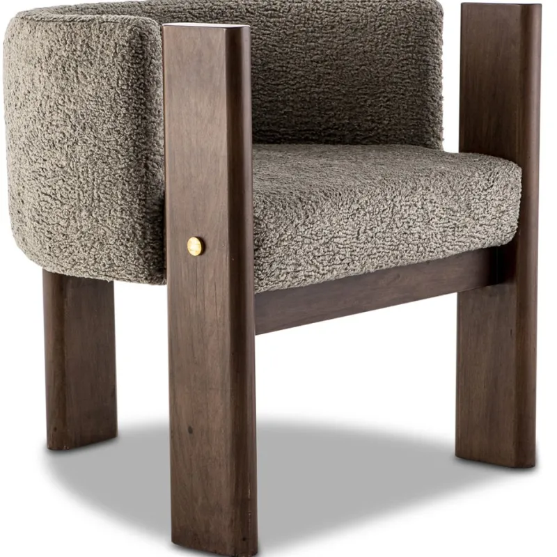 Outlet Pamono Modern Brass and Grey Boucle Malta 3 Leg Dining Chair by Egg Designs
