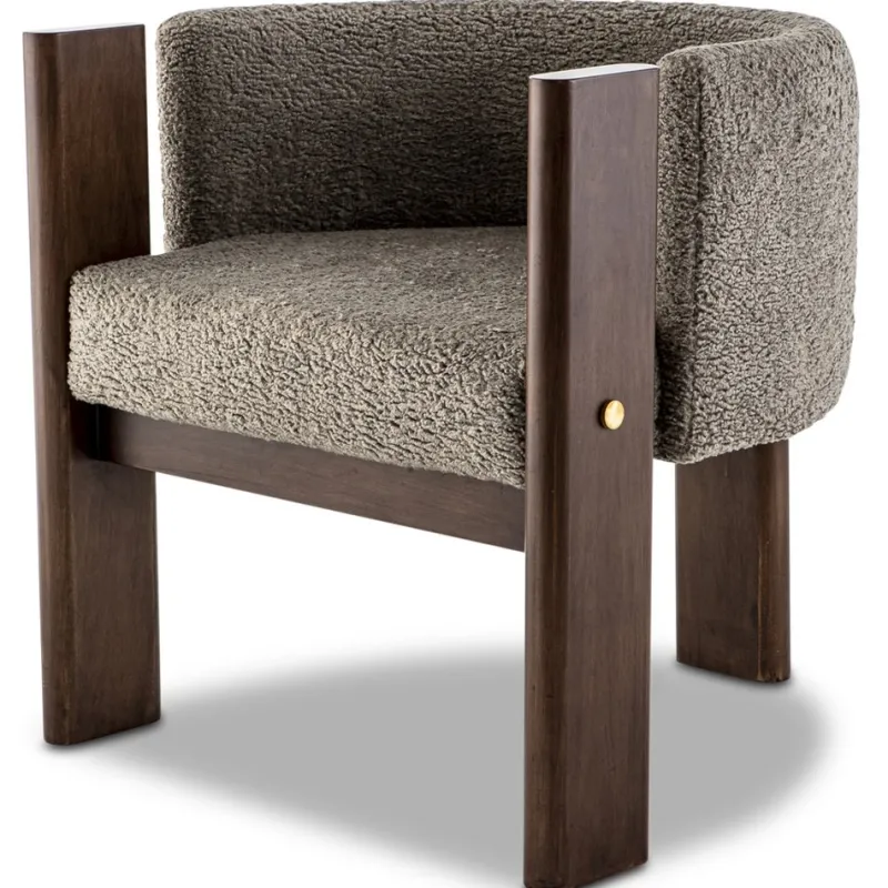 Outlet Pamono Modern Brass and Grey Boucle Malta 3 Leg Dining Chair by Egg Designs