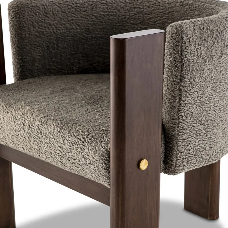 Outlet Pamono Modern Brass and Grey Boucle Malta 3 Leg Dining Chair by Egg Designs
