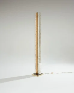 Sale Pamono Modern Brass and Mirror Floor Lamp, 1970s