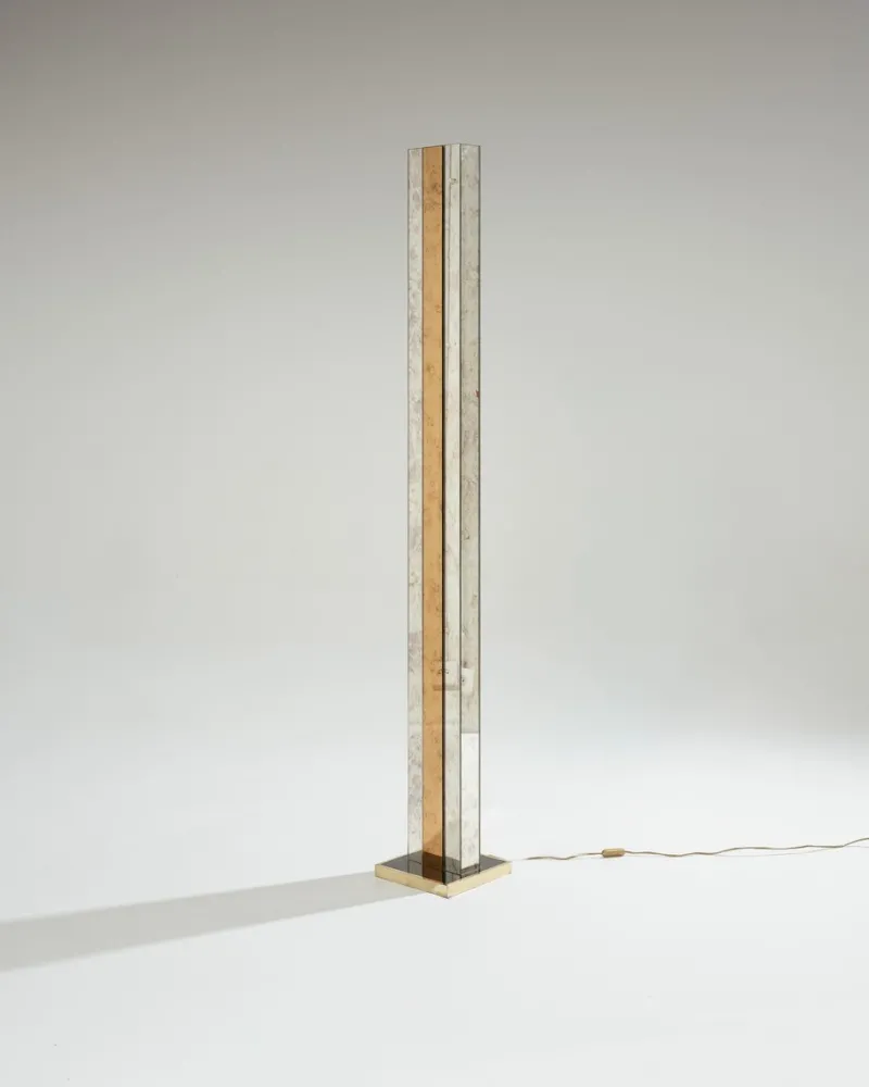 Sale Pamono Modern Brass and Mirror Floor Lamp, 1970s
