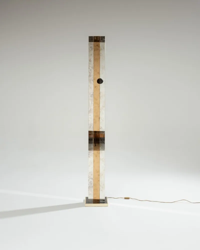 Sale Pamono Modern Brass and Mirror Floor Lamp, 1970s