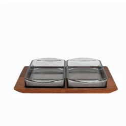 Sale Pamono Modern Danish Teak Serving Tray with Glass Bowls by Wiggers, Denmark, 1960s, Set of 3