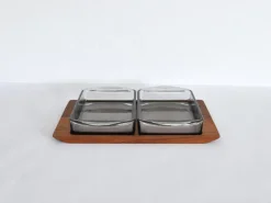 Sale Pamono Modern Danish Teak Serving Tray with Glass Bowls by Wiggers, Denmark, 1960s, Set of 3