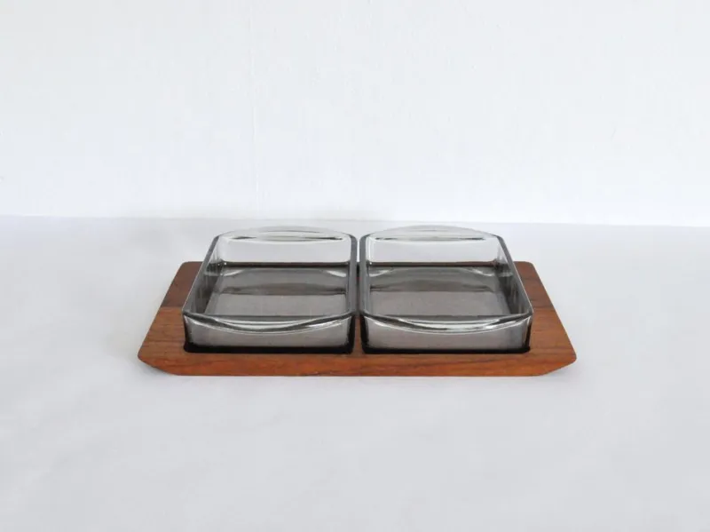 Sale Pamono Modern Danish Teak Serving Tray with Glass Bowls by Wiggers, Denmark, 1960s, Set of 3