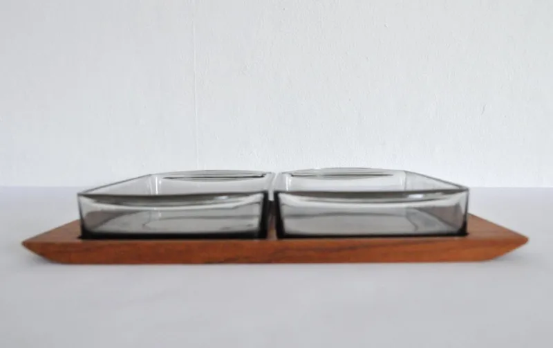 Sale Pamono Modern Danish Teak Serving Tray with Glass Bowls by Wiggers, Denmark, 1960s, Set of 3
