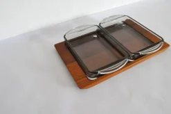 Sale Pamono Modern Danish Teak Serving Tray with Glass Bowls by Wiggers, Denmark, 1960s, Set of 3