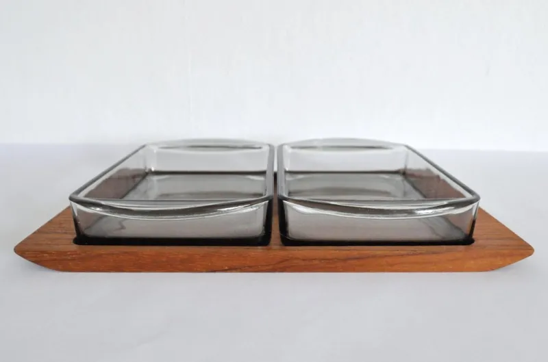 Sale Pamono Modern Danish Teak Serving Tray with Glass Bowls by Wiggers, Denmark, 1960s, Set of 3