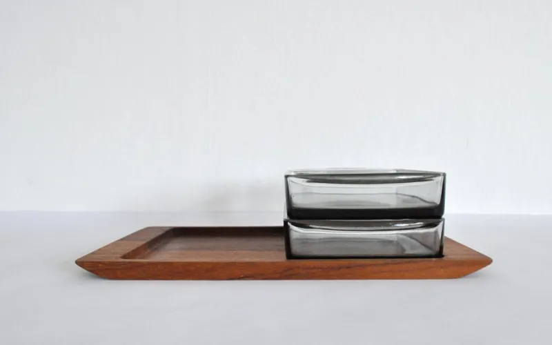 Sale Pamono Modern Danish Teak Serving Tray with Glass Bowls by Wiggers, Denmark, 1960s, Set of 3