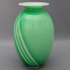 Clearance Pamono Modern Green and White Striped Murano Glass Vase by Carlo Moretti, 1970s