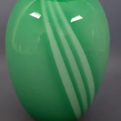 Clearance Pamono Modern Green and White Striped Murano Glass Vase by Carlo Moretti, 1970s