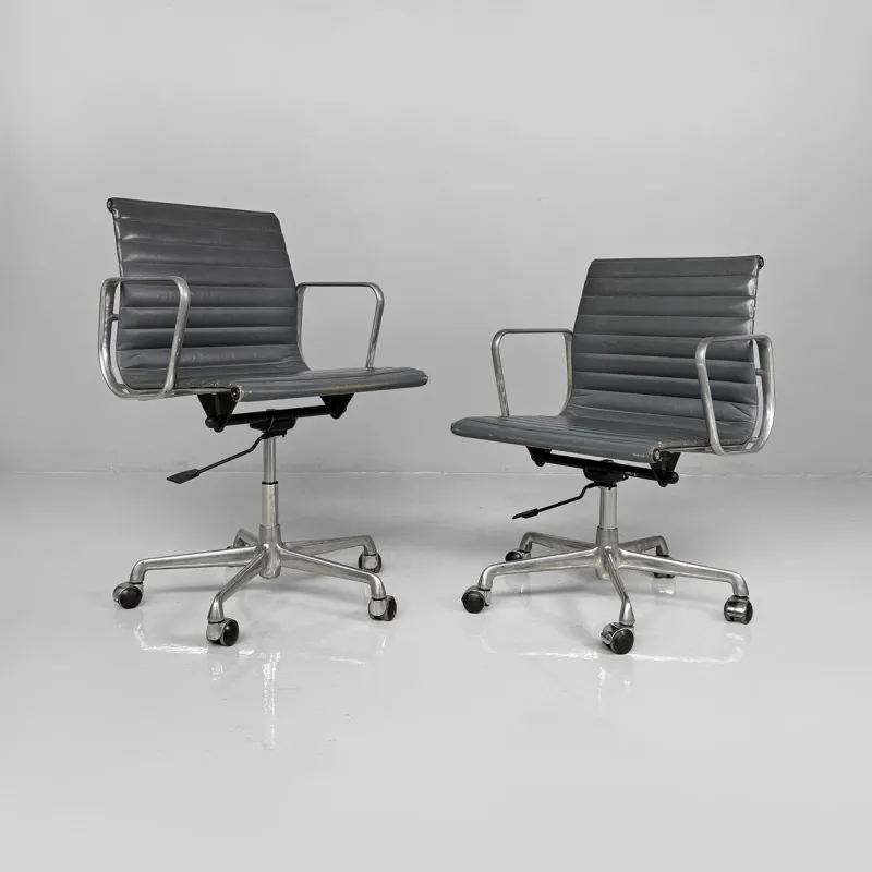 New Pamono Modern Italian Leather Office Chairs by Charles and Ray Eames for ICF, 1970s, Set of 2