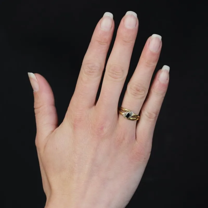 New Pamono Modern Marquise Sapphire 18 Karat Yellow White Gold Ring